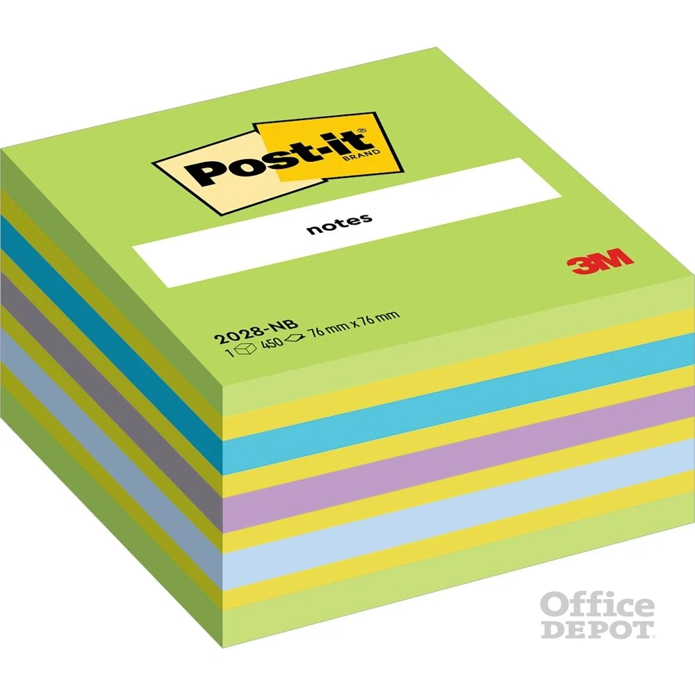 3M Post-it neon kék/zöld 76x76mm 450 lapos öntapadó kockatömb 100% PEFC, SGSCH-PEFC-COC-110078