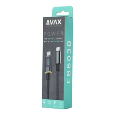 AVAX CB603B POWER+ LED Type C-Type C 140W gyorstöltő, sodorszálas kábel 1m, 5A, fekete