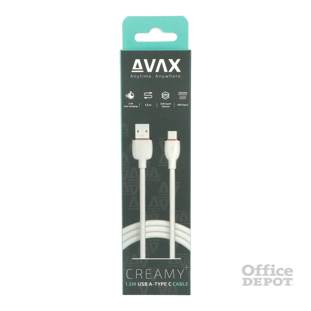 AVAX CB620 CREAMY+ USB A-Type C 2.4A, 1,5m fehér-rózsaarany gyorstöltő kábel