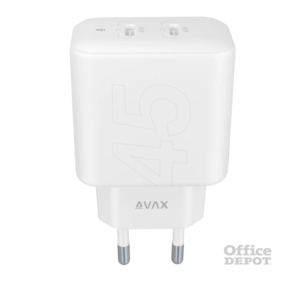 AVAX CH602W SPEEDY+ 45W GaN 2x USB-C PD3.0 fehér gyors töltő adapter