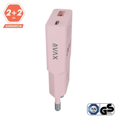 AVAX CH641P NANO SLIM 30W USB-C (PD3.0)+USB-A (QC3.0) pink hálózati töltő AVAX CH641P NANO SLIM 30W USB-C (PD3.0)+USB-A (QC3.0) pink hálózati töltő