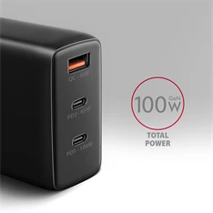 AXAGON ACU-DPQ100 3x port (USB + dual USB-C), PD3.0/QC4+/PPS/Apple 100W fekete GaN töltő AXAGON ACU-DPQ100 3x port (USB + dual USB-C), PD3.0/QC4+/PPS/Apple 100W fekete GaN töltő
