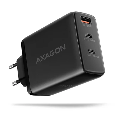 AXAGON ACU-DPQ100 3x port (USB + dual USB-C), PD3.0/QC4+/PPS/Apple 100W fekete GaN töltő AXAGON ACU-DPQ100 3x port (USB + dual USB-C), PD3.0/QC4+/PPS/Apple 100W fekete GaN töltő