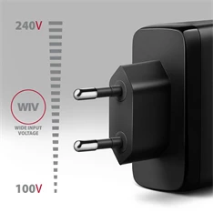 AXAGON ACU-DPQ100 3x port (USB + dual USB-C), PD3.0/QC4+/PPS/Apple 100W fekete GaN töltő AXAGON ACU-DPQ100 3x port (USB + dual USB-C), PD3.0/QC4+/PPS/Apple 100W fekete GaN töltő