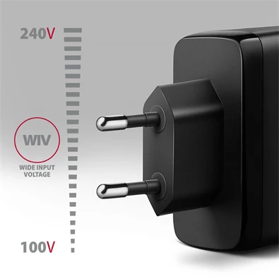 AXAGON ACU-DPQ100 3x port (USB + dual USB-C), PD3.0/QC4+/PPS/Apple 100W fekete GaN töltő AXAGON ACU-DPQ100 3x port (USB + dual USB-C), PD3.0/QC4+/PPS/Apple 100W fekete GaN töltő