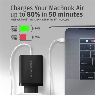 AXAGON ACU-DPQ100 3x port (USB + dual USB-C), PD3.0/QC4+/PPS/Apple 100W fekete GaN töltő AXAGON ACU-DPQ100 3x port (USB + dual USB-C), PD3.0/QC4+/PPS/Apple 100W fekete GaN töltő