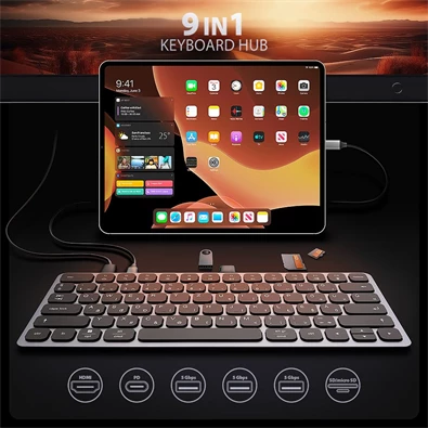 AXAGON HMC-KB-HU Magyar billentyűzet és 9 az 1-ben hub AXAGON HMC-KB-HU Magyar billentyűzet és 9 az 1-ben hub