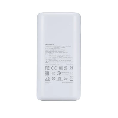 Adata AP20000QCD-DGT-CWH 20000mAh fehér power bank Adata AP20000QCD-DGT-CWH 20000mAh fehér power bank