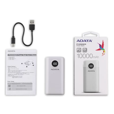Adata AP20000QCD-DGT-CWH 20000mAh fehér power bank Adata AP20000QCD-DGT-CWH 20000mAh fehér power bank