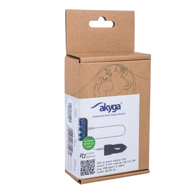 Akyga AK-CH-16 QC3.0 5-12V/3A/36W autós töltő Akyga AK-CH-16 QC3.0 5-12V/3A/36W autós töltő
