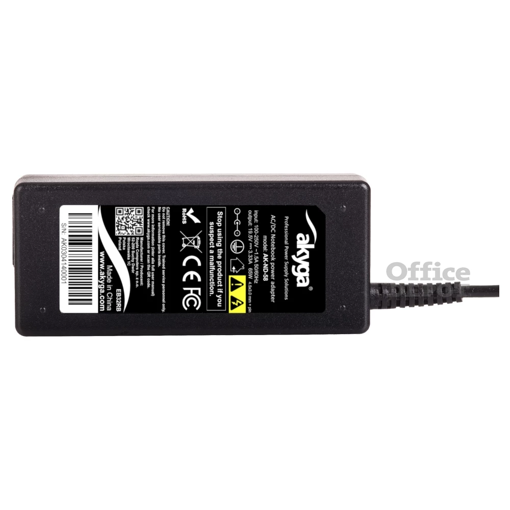 Akyga AK-ND-58 19,5V/3,33A/65W 4,5x3mm + pin DELL notebook hálózati töltő