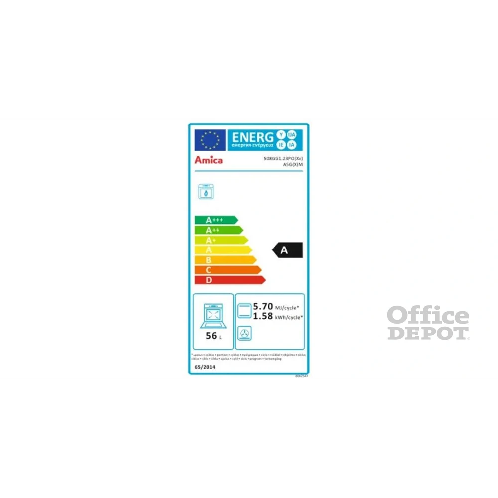 Amica 55347 inox, szabadonálló, gáz, főzőzóna: 4, sütő:58L, tűzhely