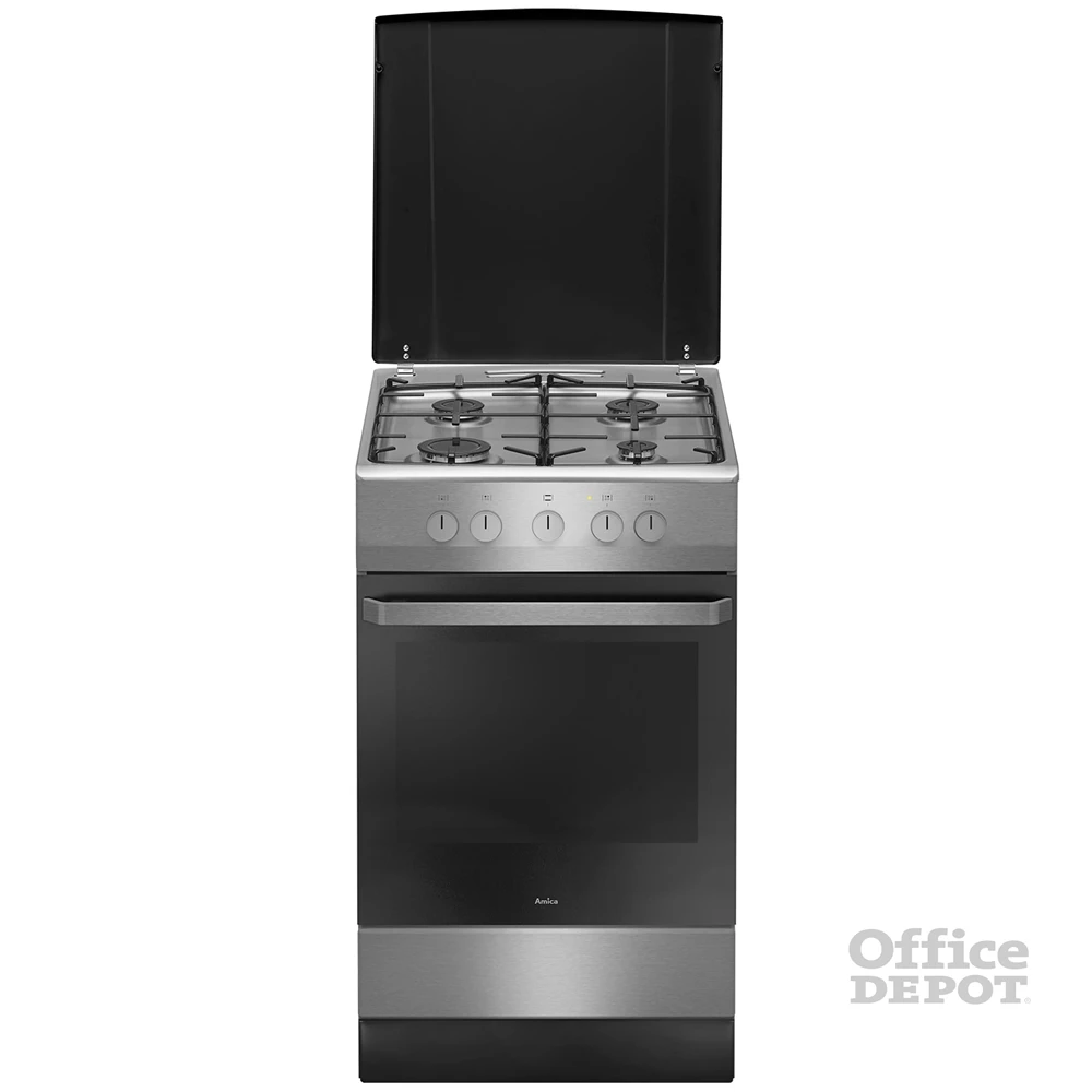 Amica 55347 inox, szabadonálló, gáz, főzőzóna: 4, sütő:58L, tűzhely