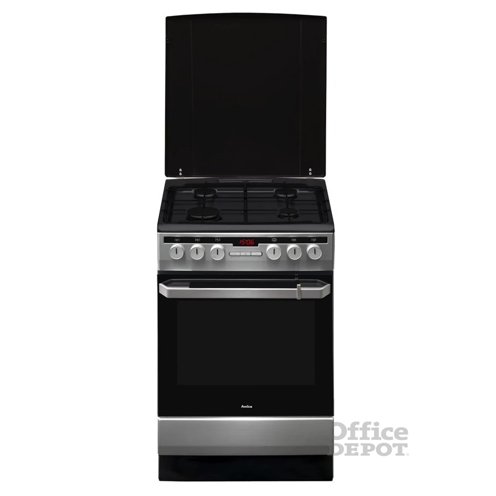 Amica 56013 inox, szabadonálló, gáz, kombinált, főzőzóna: 4, sütő:65L, grill, tűzhely