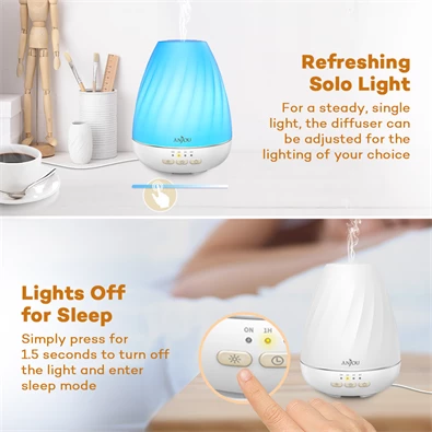 Anjou AJ-ADA003 fehér ultrahangos illóolaj párásító LED fénnyel Anjou AJ-ADA003 fehér ultrahangos illóolaj párásító LED fénnyel