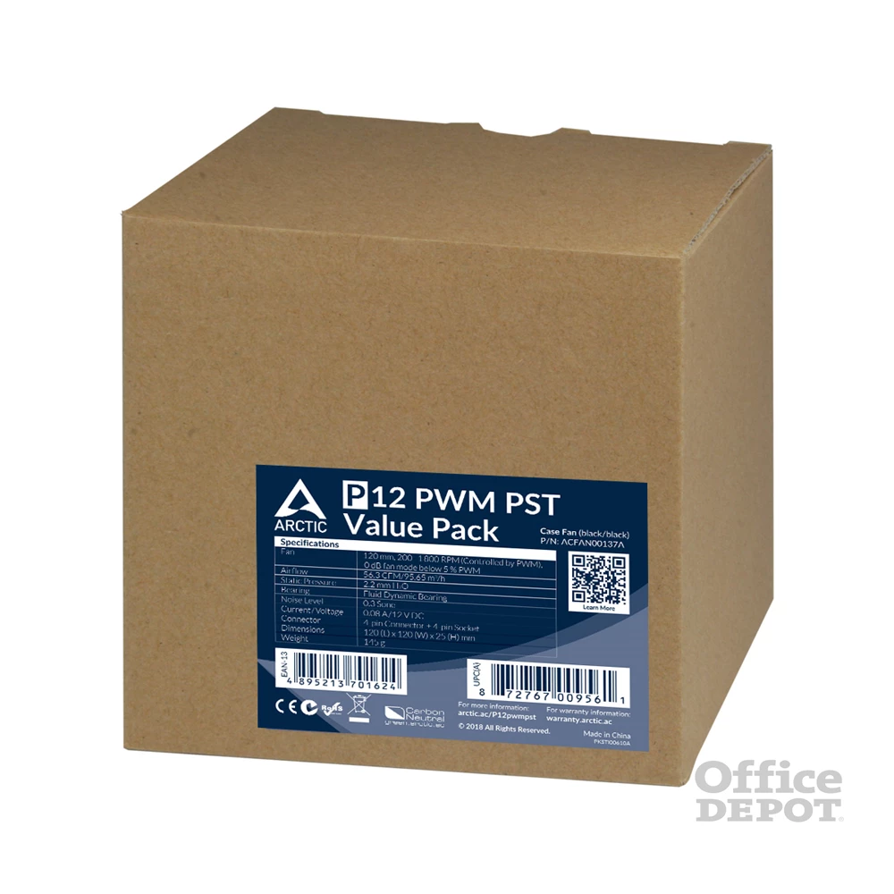 Arctic P12 PWM PST 120mm 5db fekete ventilátor