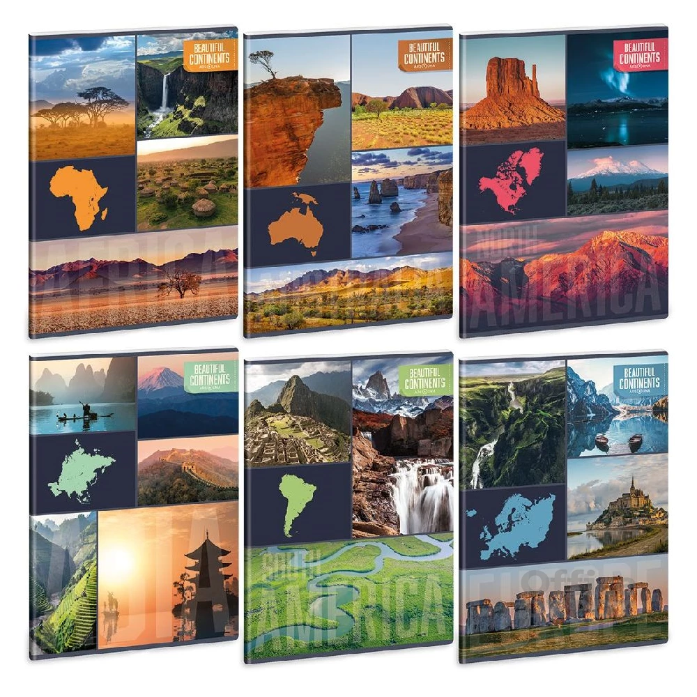 Ars Una Beautiful Continents 5190 A4 extra kapcsos kockás füzet