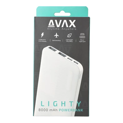 Avax PB103W LIGHTY 8000mAh fehér power bank Avax PB103W LIGHTY 8000mAh fehér power bank