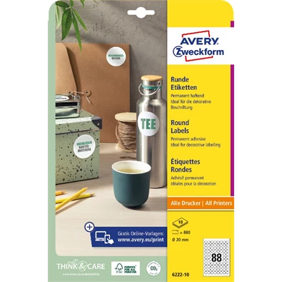 Avery 20mm 10ív 6222-10 univerzális fehér köretikett Avery 20mm 10ív 6222-10 univerzális fehér köretikett