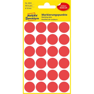 Avery 3004 18mm 96db-os piros jelölőpont Avery 3004 18mm 96db-os piros jelölőpont