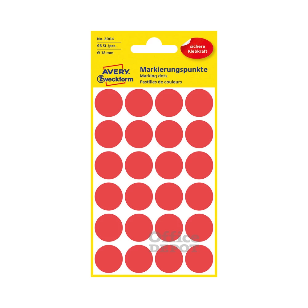 Avery 3004 18mm 96db-os piros jelölőpont