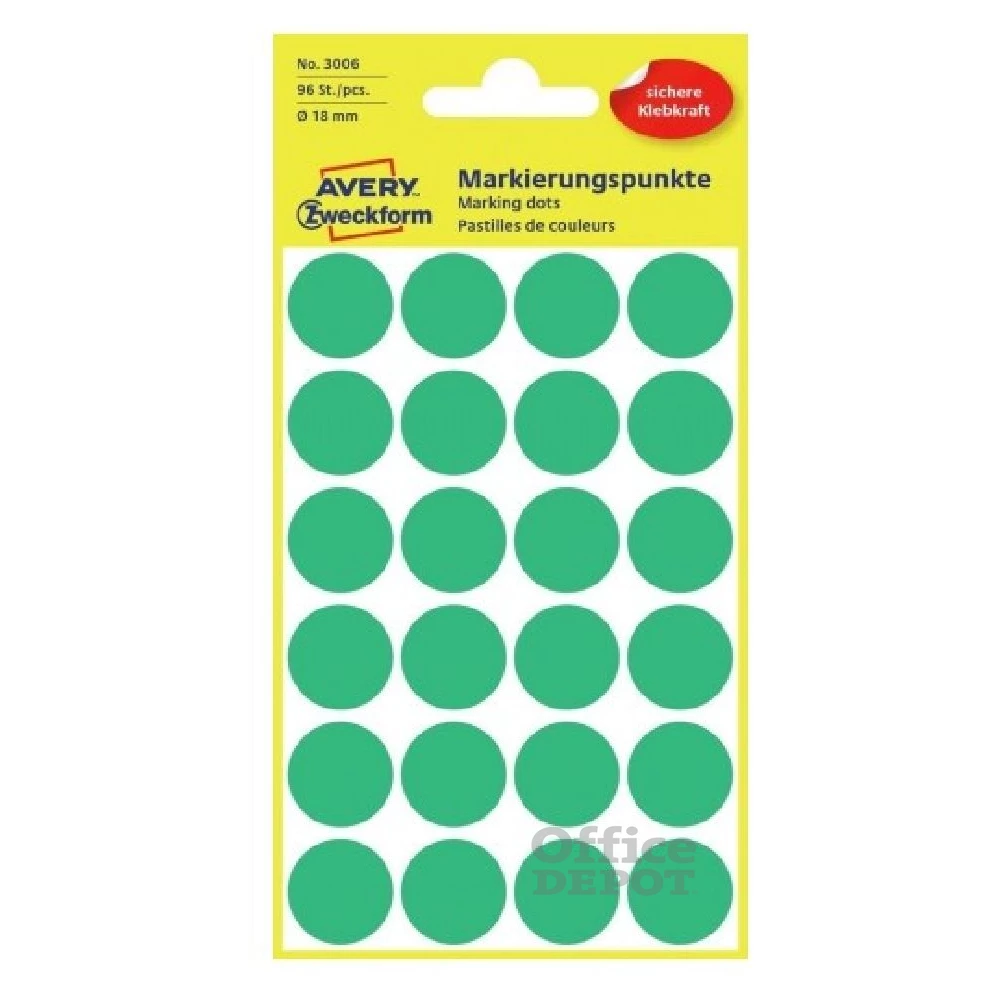 Avery 3006 18mm 96db-os zöld jelölőpont