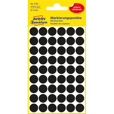 Avery 3140 12mm 270db-os fekete jelölőpont Avery 3140 12mm 270db-os fekete jelölőpont