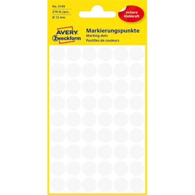 Avery 3145 12mm 270db-os fehér jelölőpont Avery 3145 12mm 270db-os fehér jelölőpont