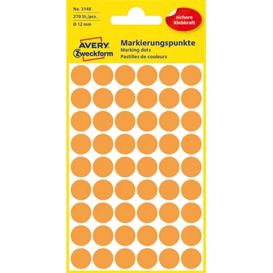 Avery 3148 12mm 270db-os világosnarancs jelölőpont Avery 3148 12mm 270db-os világosnarancs jelölőpont