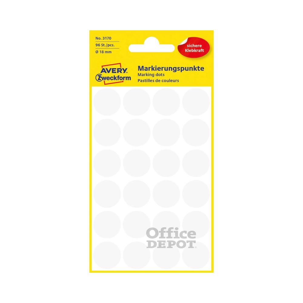 Avery 3170 18mm öntapadó 96db-os fehér jelölőpont