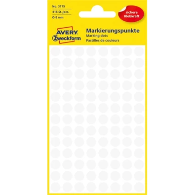Avery 3175 8mm 416db-os fehér jelölőpont Avery 3175 8mm 416db-os fehér jelölőpont