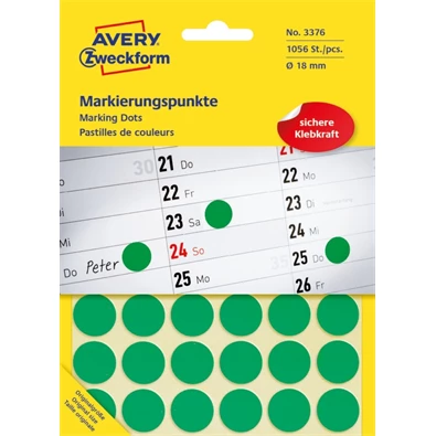Avery 3376 18mm 1056db-os zöld jelölőpont Avery 3376 18mm 1056db-os zöld jelölőpont