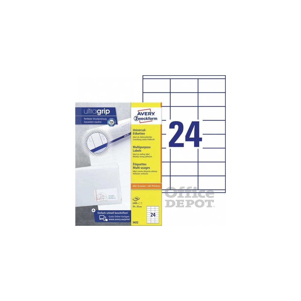 Avery 3422 70×35mm univerzális 2400db-os etikett