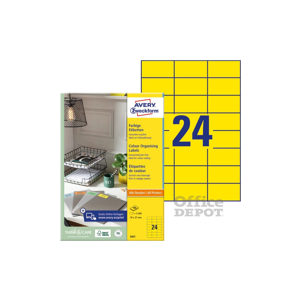 Avery 3451 70x37mm sárga univerzális címke