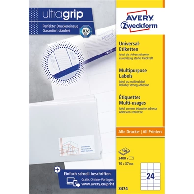 Avery 3474 70×37mm univerzális 2400db-os etikett Avery 3474 70×37mm univerzális 2400db-os etikett