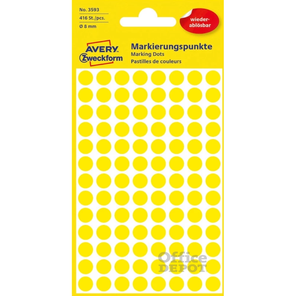 Avery 3593 8mm visszaszedhető 416db-os napsárga jelölőpont