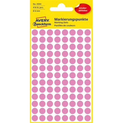 Avery 3594 8mm visszaszedhető 416db-os rózsaszín jelölőpont Avery 3594 8mm visszaszedhető 416db-os rózsaszín jelölőpont