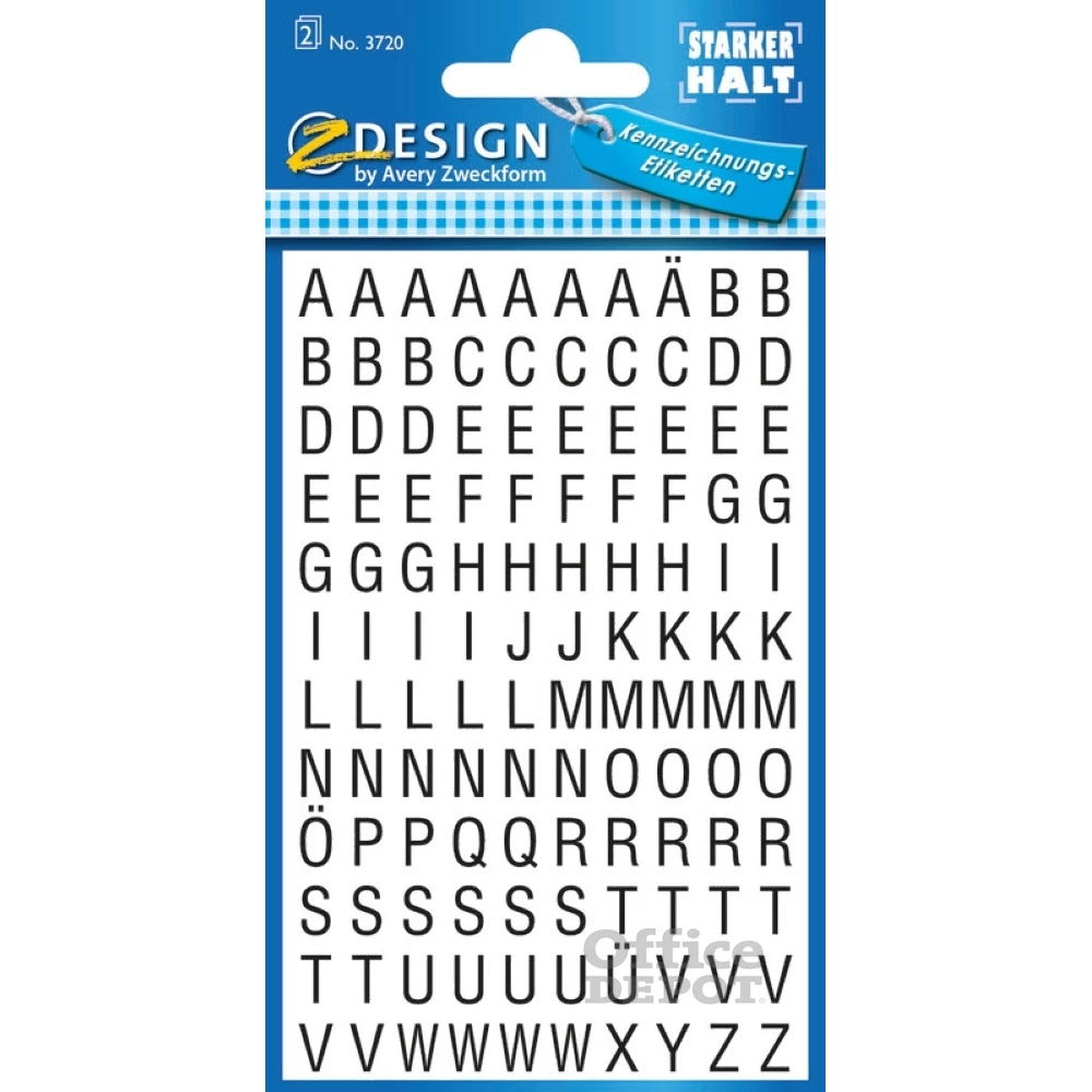 Avery 3720 betűk 2ív 26pt fehér fólián fekete matrica