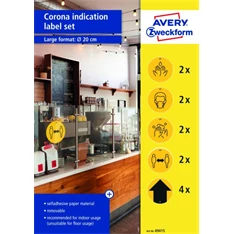Avery 49415 20cm sárga 12db-os 5 féle koronavírus információs címke szett Avery 49415 20cm sárga 12db-os 5 féle koronavírus információs címke szett