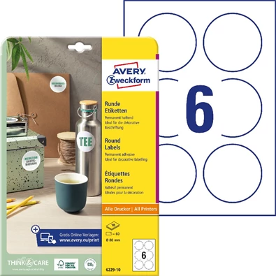 Avery 6229-10 fehér 80mm 10 ív univerzális címke köretikett Avery 6229-10 fehér 80mm 10 ív univerzális címke köretikett