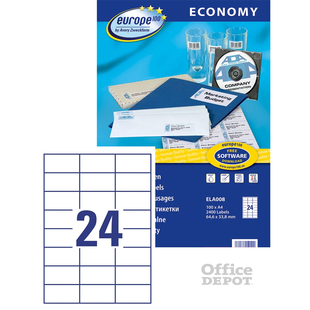 Avery Europe100 ELA008 64,6x33,8mm univerzális 2400db-os etikett