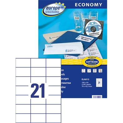 Avery Europe100 ELA013 70x42,3mm 2100db-os etikett Avery Europe100 ELA013 70x42,3mm 2100db-os etikett