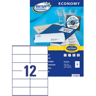 Avery Europe100 ELA021 105x48mm univerzális 1200db-os etikett Avery Europe100 ELA021 105x48mm univerzális 1200db-os etikett