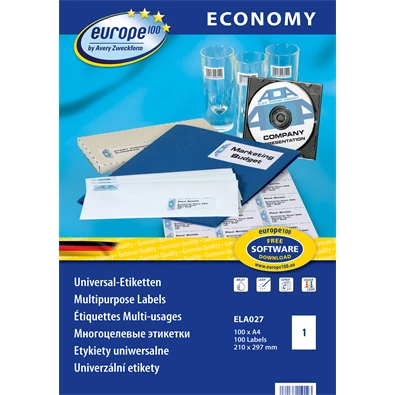 Avery Europe100 ELA027 210x297mm 100db-os etikett Avery Europe100 ELA027 210x297mm 100db-os etikett
