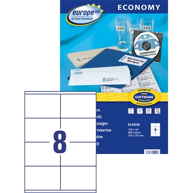 Avery Europe100 ELA036 105x70mm univerzális 800db-os etikett Avery Europe100 ELA036 105x70mm univerzális 800db-os etikett