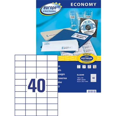 Avery Europe100 ELA049 52,5x29,7mm 4000db-os etikett Avery Europe100 ELA049 52,5x29,7mm 4000db-os etikett