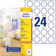 Avery L3415-10 40mm átmérőjű 240db-os fehér kör alakú öntapadó etikett Avery L3415-10 40mm átmérőjű 240db-os fehér kör alakú öntapadó etikett