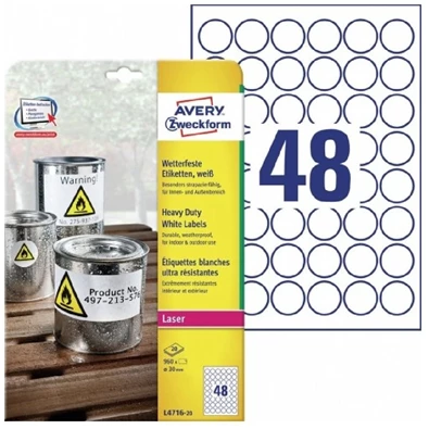 Avery L4716-20 30 mm időjárásálló 960 db-os köretikett Avery L4716-20 30 mm időjárásálló 960 db-os köretikett