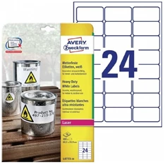 Avery L4773-20 63,5×33,9mm vízálló 480db-os fehér etikett Avery L4773-20 63,5×33,9mm vízálló 480db-os fehér etikett