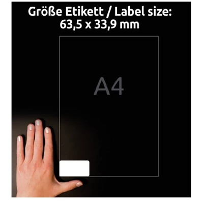 Avery L4773-20 63,5×33,9mm vízálló 480db-os fehér etikett Avery L4773-20 63,5×33,9mm vízálló 480db-os fehér etikett